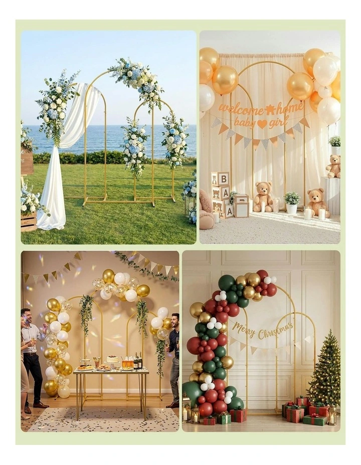 3-Piece Metal Wedding Arch Backdrop Stand Set Gold image 6