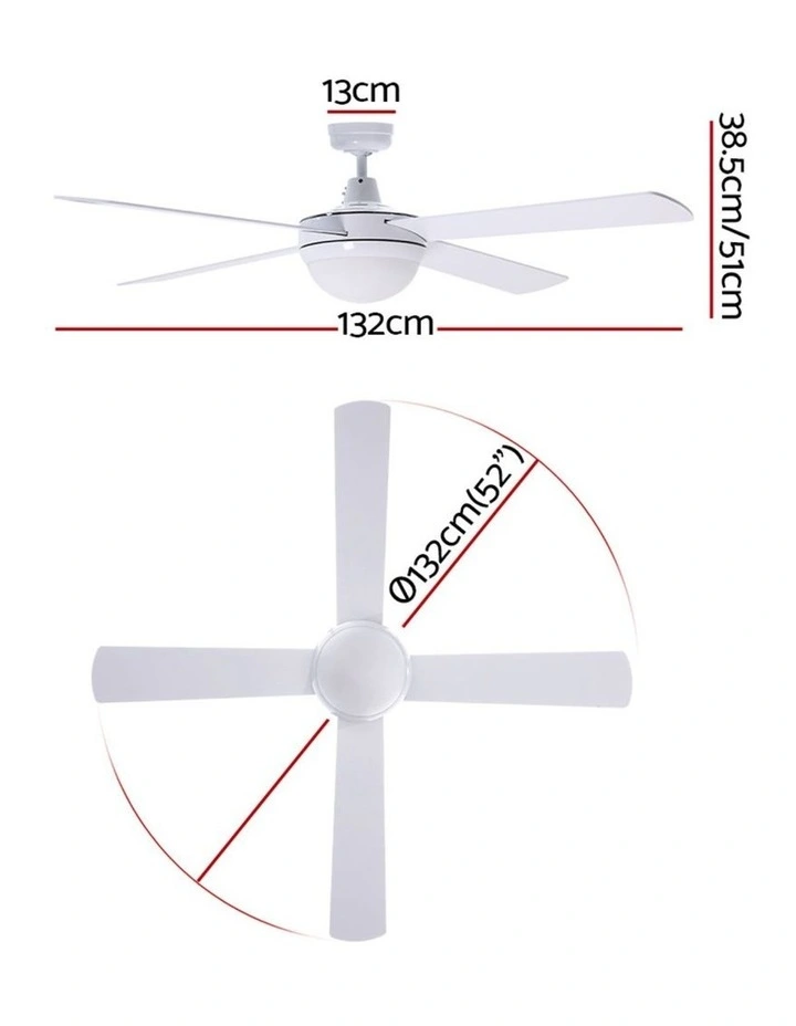 DC Motor With Light And Remote Ceiling Fan 52'' in White image 2
