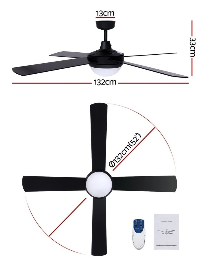 DC Motor With Light And Remote Ceiling Fan 52'' in Black image 4