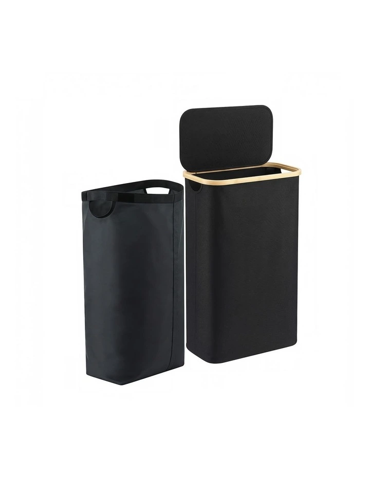 Laundry Basket With Removable Bag Foldable 60L in Black image 1