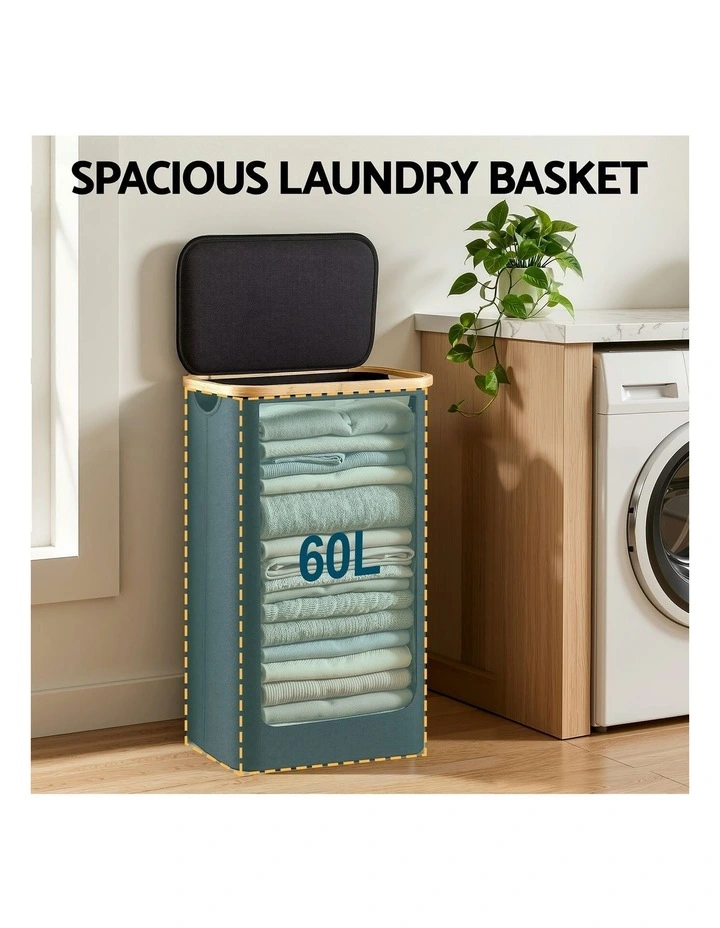 Laundry Basket With Removable Bag Foldable 60L in Black image 5