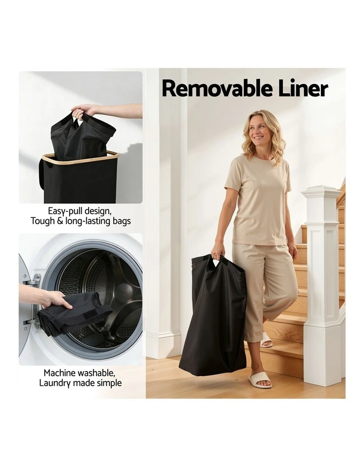 Laundry Basket With Removable Bag Foldable 60L in Black image 6