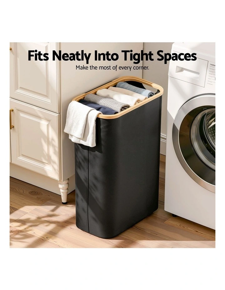 Laundry Basket With Removable Bag Foldable 60L in Black image 7