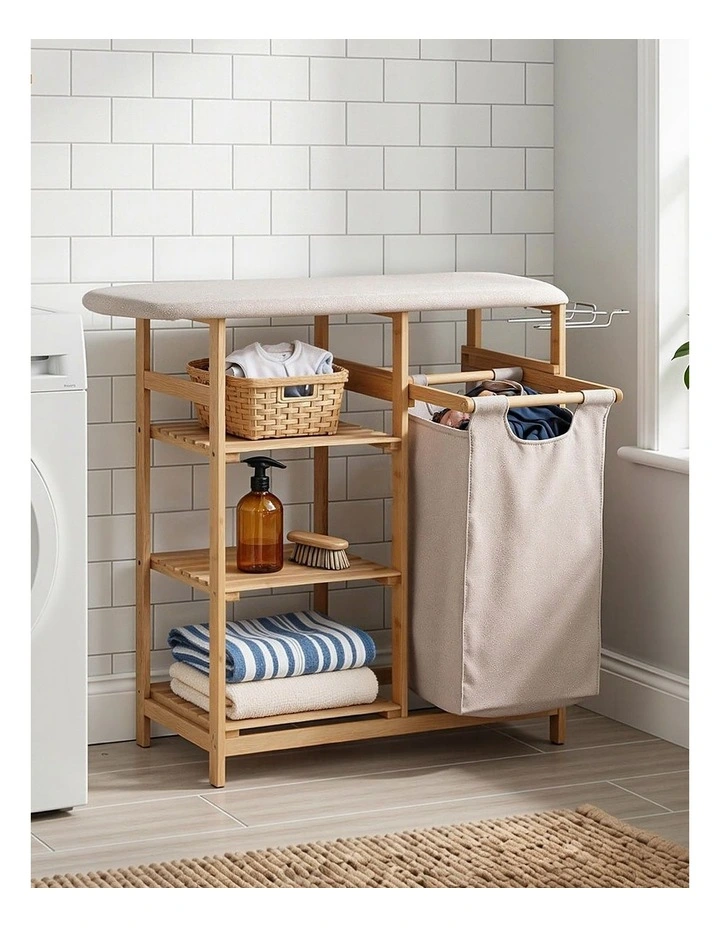 Laundry Basket Hamper With Ironing Board Bamboo in Multi image 4