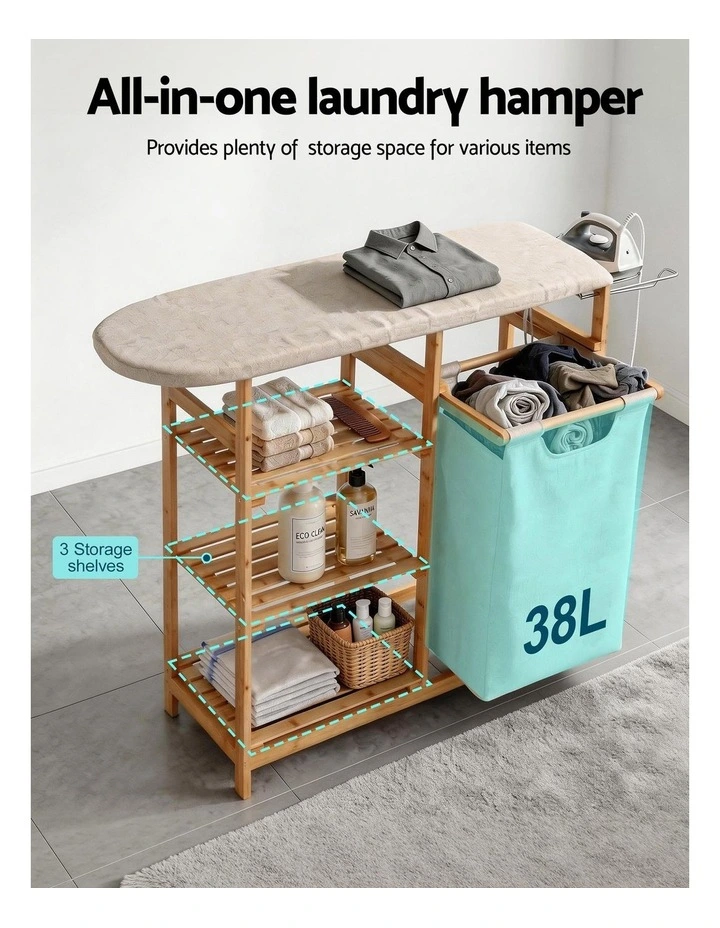 Laundry Basket Hamper With Ironing Board Bamboo in Multi image 6