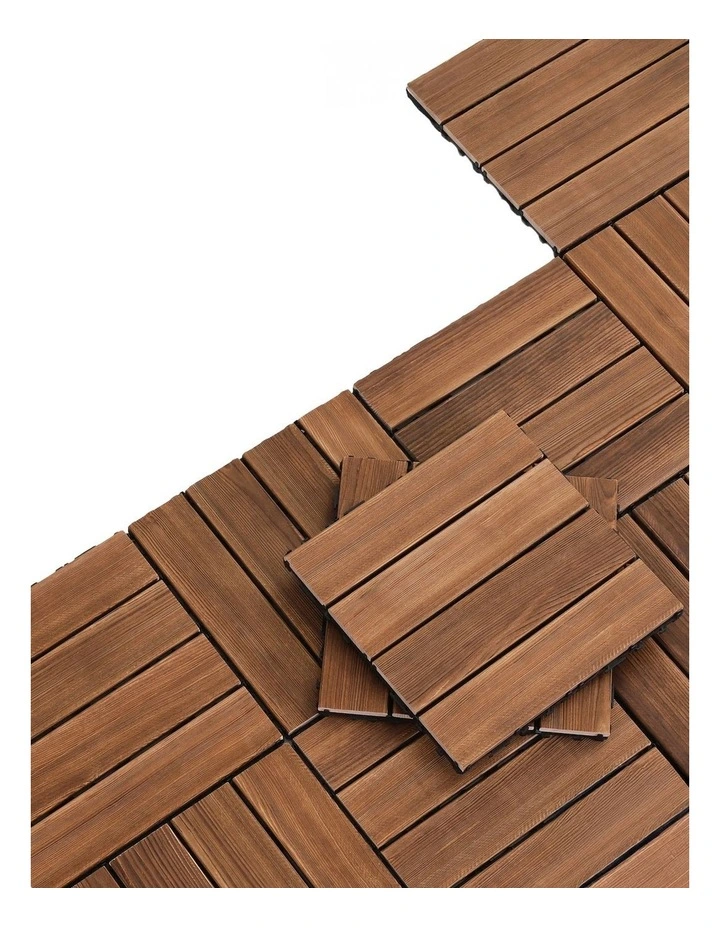 Interlocking Floor For Patio Balcony Garden Wood Deck Tiles 10 Pieces 30x30cm in Brown image 2