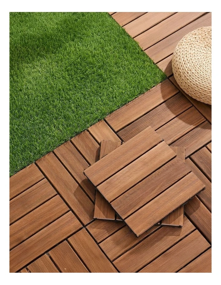 Interlocking Floor For Patio Balcony Garden Wood Deck Tiles 10 Pieces 30x30cm in Brown image 3