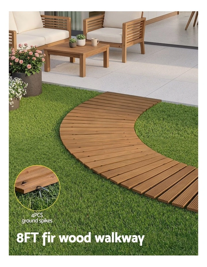 Pathway Roll-Out Curved Wooden Garden Walkway 8Ft in Brown image 5