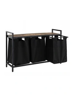Metal Frame With 3 Pull-out Bags Laundry Basket in Black
