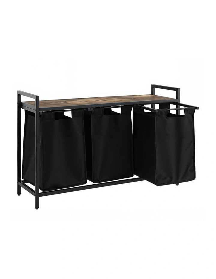 Metal Frame With 3 Pull-out Bags Laundry Basket in Black image 1