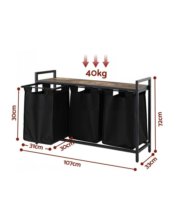 Metal Frame With 3 Pull-out Bags Laundry Basket in Black image 3
