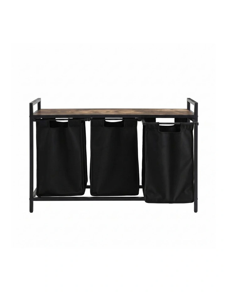 Metal Frame With 3 Pull-out Bags Laundry Basket in Black image 5