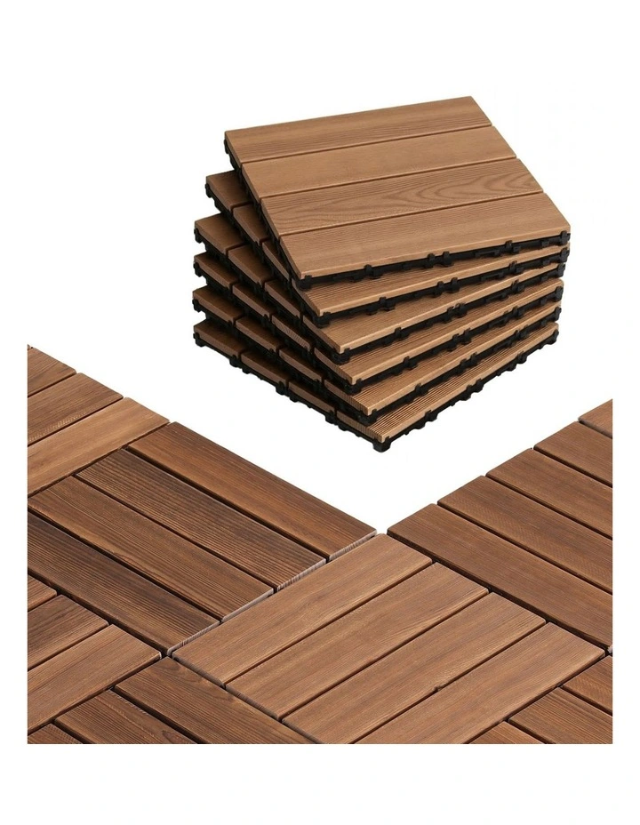 Patio Balcony Wood Deck Interlocking Floor Tiles 27 Pieces 30x30cm in Brown image 2
