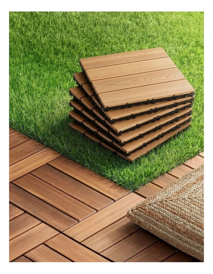 Patio Balcony Wood Deck Interlocking Floor Tiles 27 Pieces 30x30cm in Brown image 3