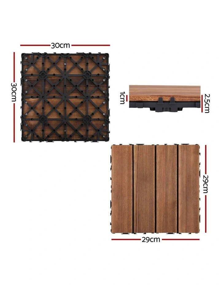 Patio Balcony Wood Deck Interlocking Floor Tiles 27 Pieces 30x30cm in Brown image 4
