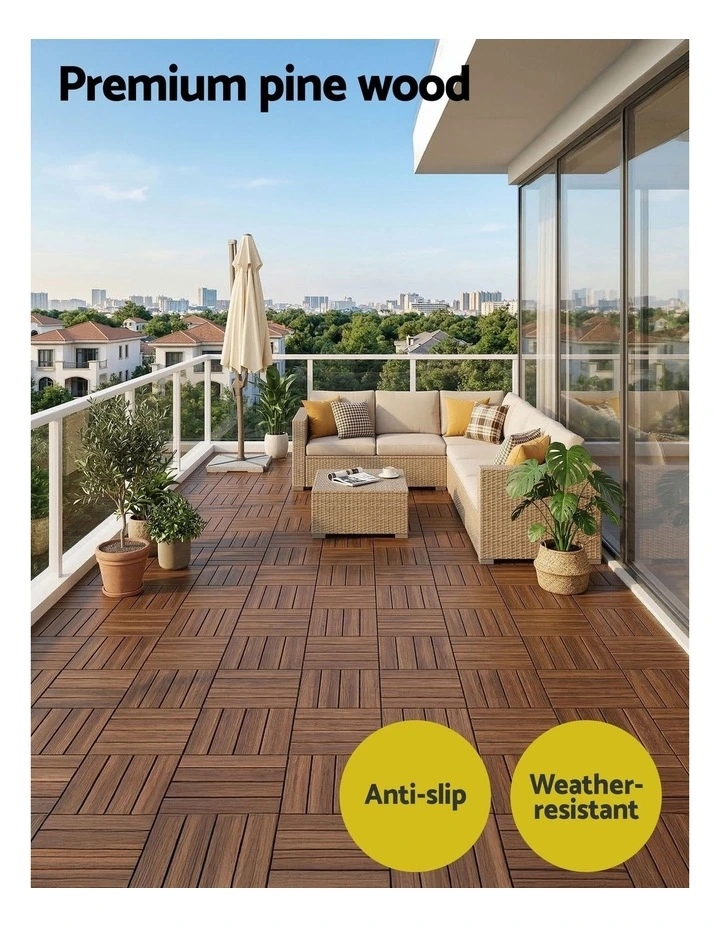 Patio Balcony Wood Deck Interlocking Floor Tiles 27 Pieces 30x30cm in Brown image 5