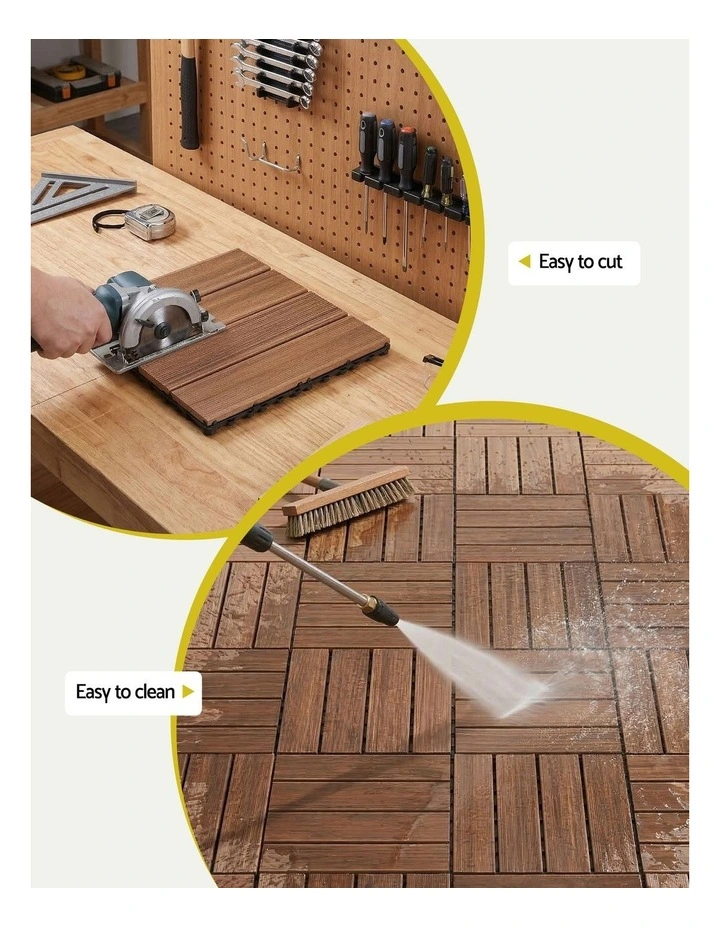 Patio Balcony Wood Deck Interlocking Floor Tiles 27 Pieces 30x30cm in Brown image 7