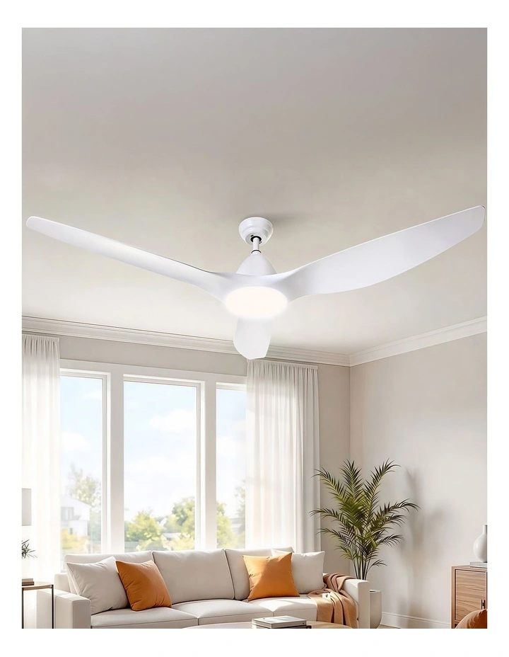Light with Remote DC Motor Ceiling Fan 64inch in White image 3