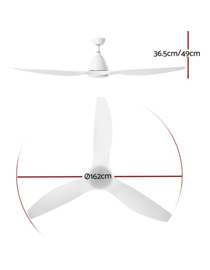Light with Remote DC Motor Ceiling Fan 64inch in White image 4