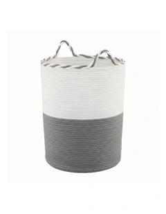 Foldable with Handle Woven Laundry Basket in White and Grey