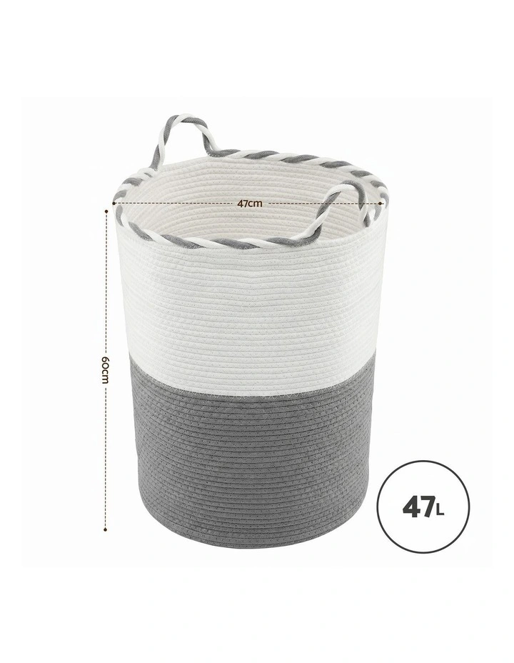 Foldable with Handle Woven Laundry Basket in White and Grey image 4