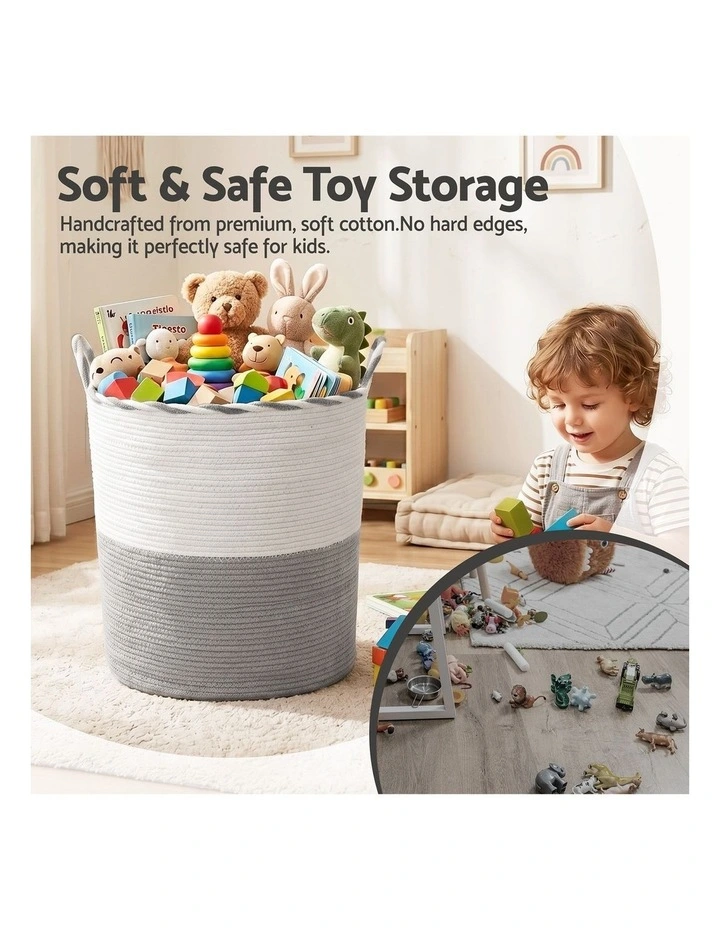 Foldable with Handle Woven Laundry Basket in White and Grey image 7
