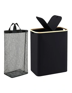 Removable Bags 2 Sections Foldable Laundry Basket 150L in Black