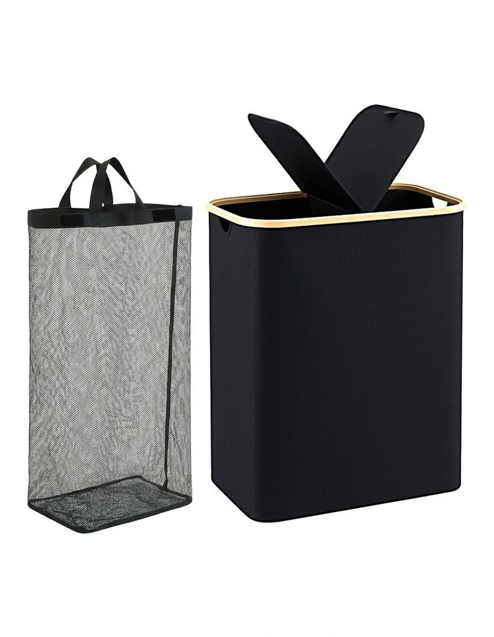 Removable Bags 2 Sections Foldable Laundry Basket 150L in Black image 1