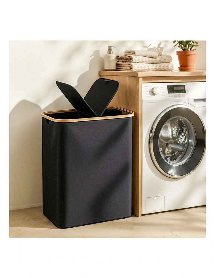 Removable Bags 2 Sections Foldable Laundry Basket 150L in Black image 3