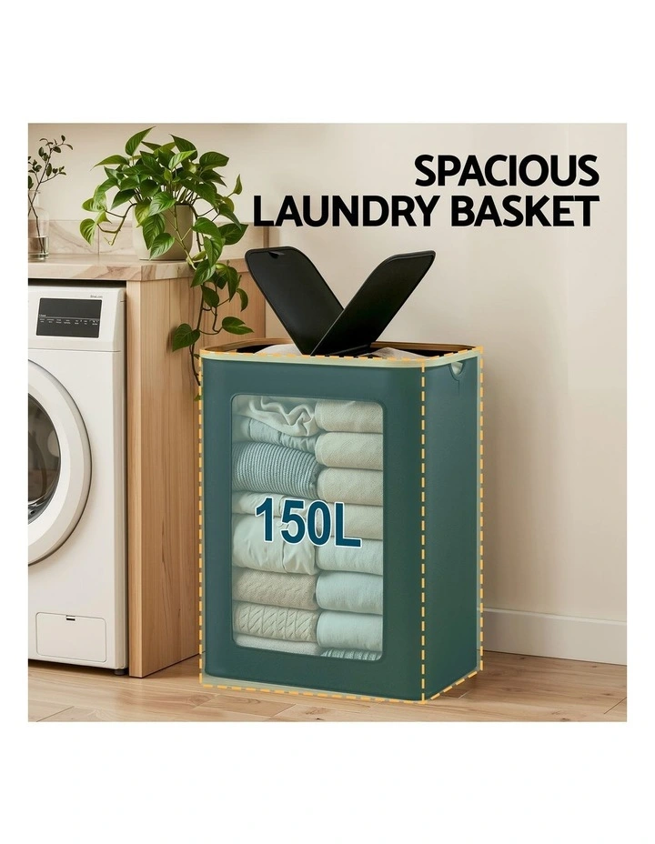 Removable Bags 2 Sections Foldable Laundry Basket 150L in Black image 5