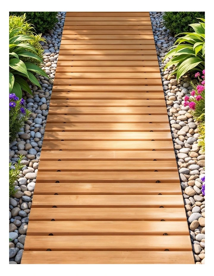 Wooden Garden Outdoor Backyard Roll-Out Straight Walkway 8feet in Brown image 3