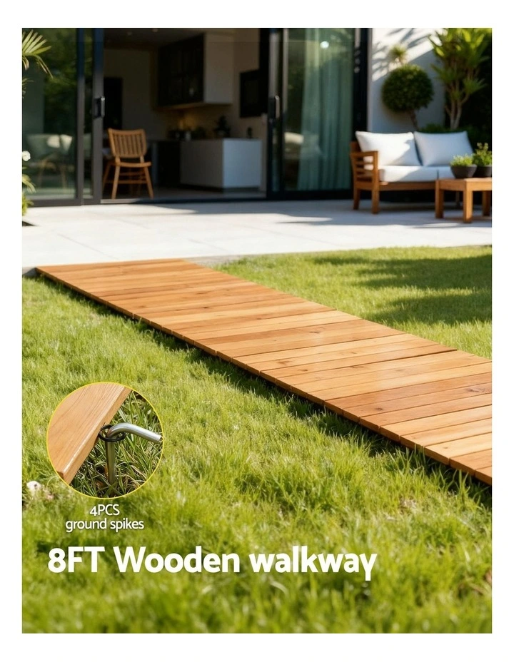Wooden Garden Outdoor Backyard Roll-Out Straight Walkway 8feet in Brown image 5