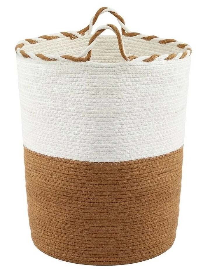 Woven Handles Foldable Laundry Basket in White and Brown image 2