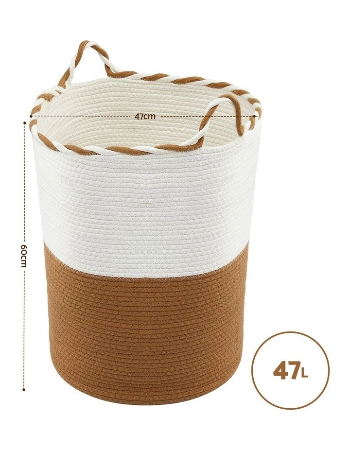 Woven Handles Foldable Laundry Basket in White and Brown image 4