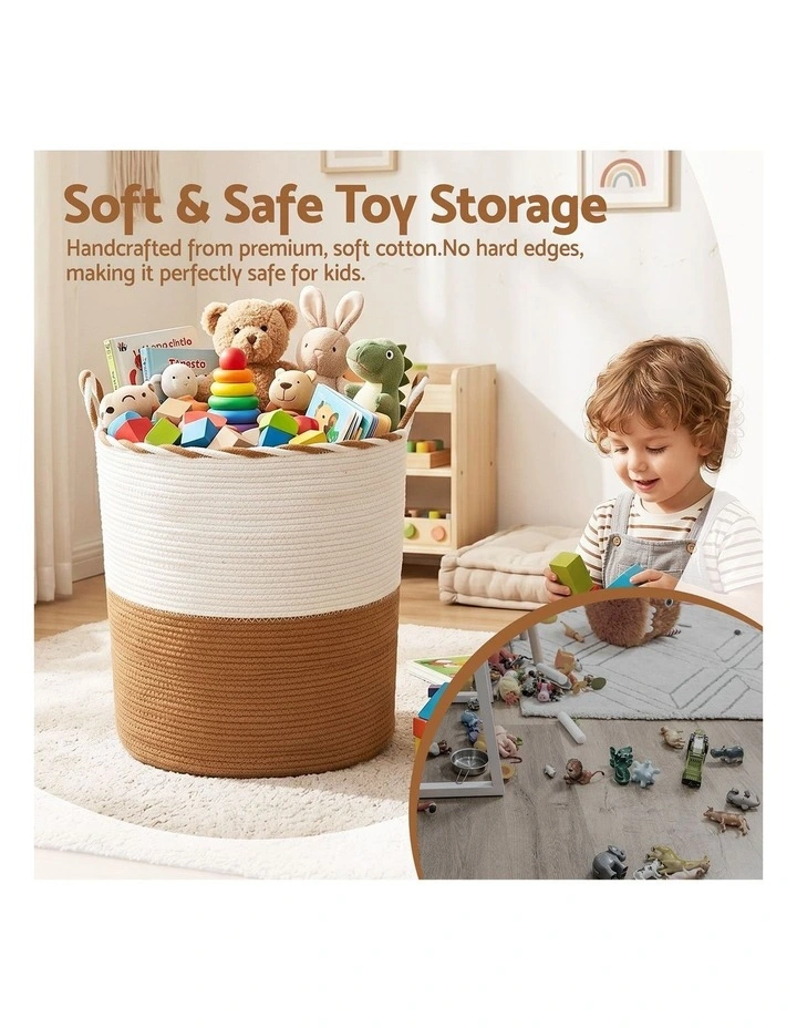 Woven Handles Foldable Laundry Basket in White and Brown image 7