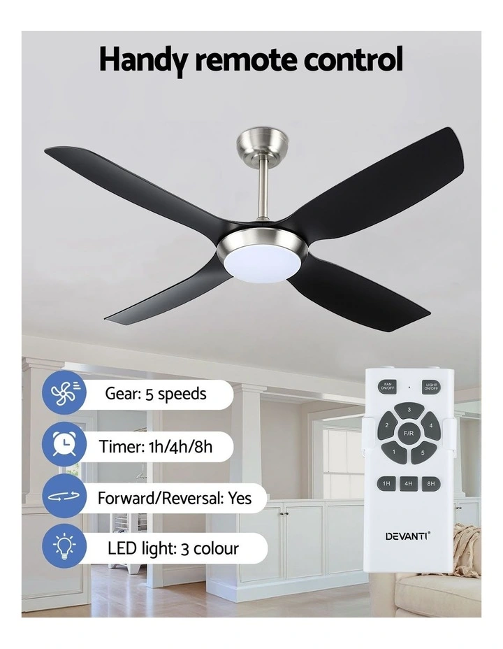 Light with Remote DC Motor Ceiling Fan 52inch in Black image 4