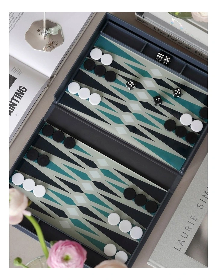 Classic Backgammon Board Game in Grey Blue image 4