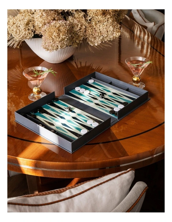 Classic Backgammon Board Game in Grey Blue image 5