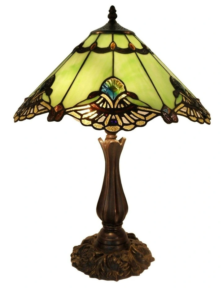 Large Benita Leadlight Tiffany Table Lamp in Jade image 1