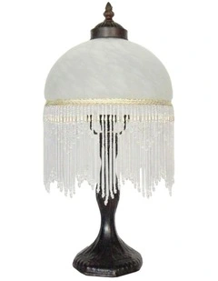Beaded Victorian Table Lamp in White