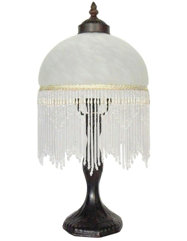 Beaded Victorian Table Lamp in White image 1
