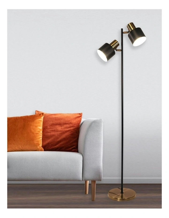 Antique Brass Mid-Century Ari Twin Floor Lamp in Gold image 4