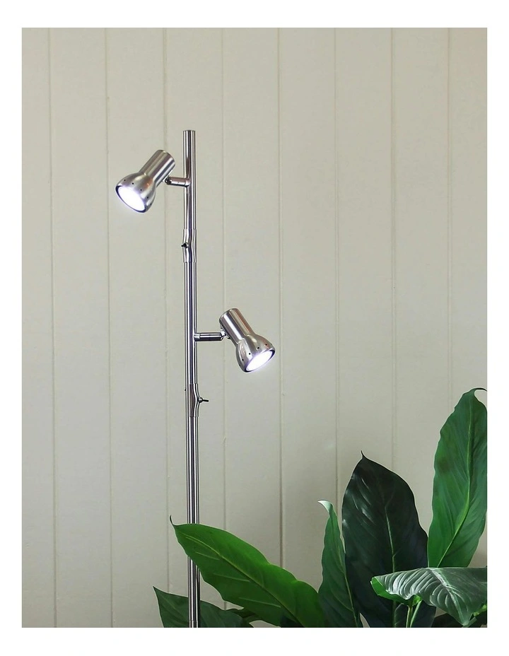Daxam LED Twin Adjustable Floor Lamp in Brushed Chrome image 2