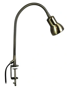 Antique Brass Adjustable Goose-Neck Scope Clamp Table Lamp in Gold