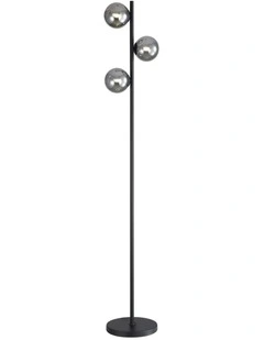 Smoke Glass Spheres Valcross 3 Light Decorative Floor Lamp in Black