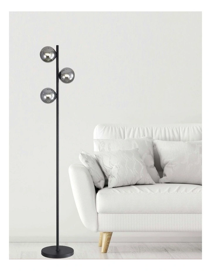 Smoke Glass Spheres Valcross 3 Light Decorative Floor Lamp in Black image 2