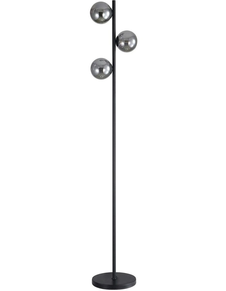 Smoke Glass Spheres Valcross 3 Light Decorative Floor Lamp in Black image 3