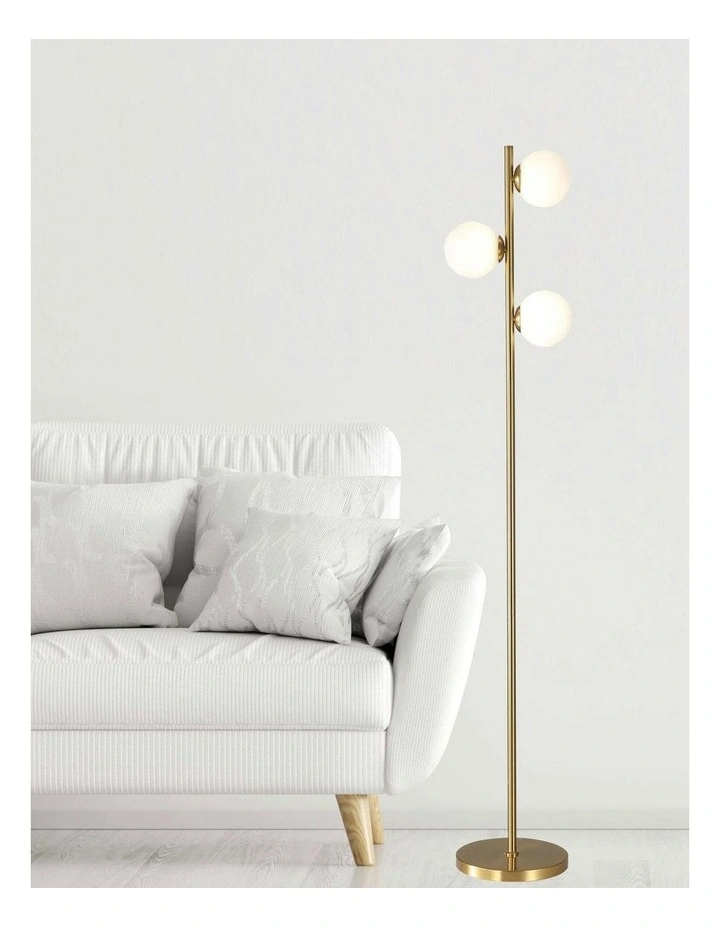 Opal Matt Glass Spheres Valcross 3 Light Decorative Floor Lamp in Brown image 2