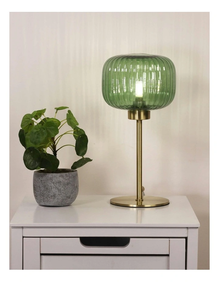 Alto Ribbed Optic Glass Table Lamp in Green image 2