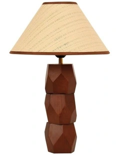 Helena Hand-Faceted Wooden Base Table Lamp in Woven Shade